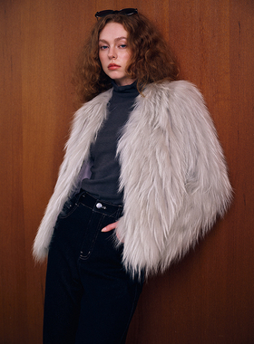 【商场同款】JEEN25冬 花灰色灵动貉子毛皮草外套短款JB1040904