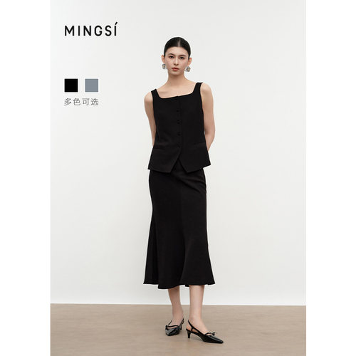 MINGSI夏季假两件西装马甲连衣裙