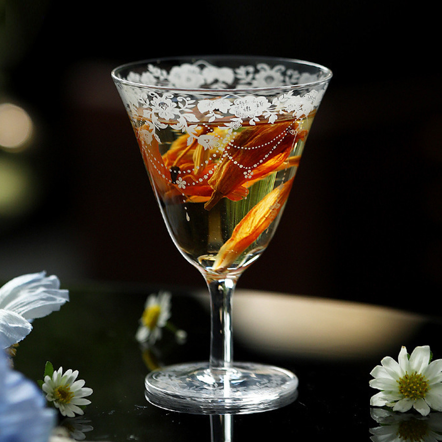 高颜值花卉玻璃高足杯透明白酒杯喝茶杯主人杯高硼硅耐热品茗单杯,餐饮具,茶杯,淘宝优惠券,粉丝福利购,淘宝优惠卷