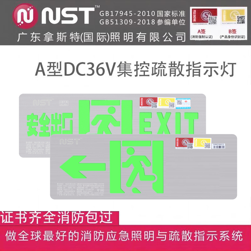 拿斯特疏散指示灯A型智能低压36V安全出口NST应急灯EPS集中控制型