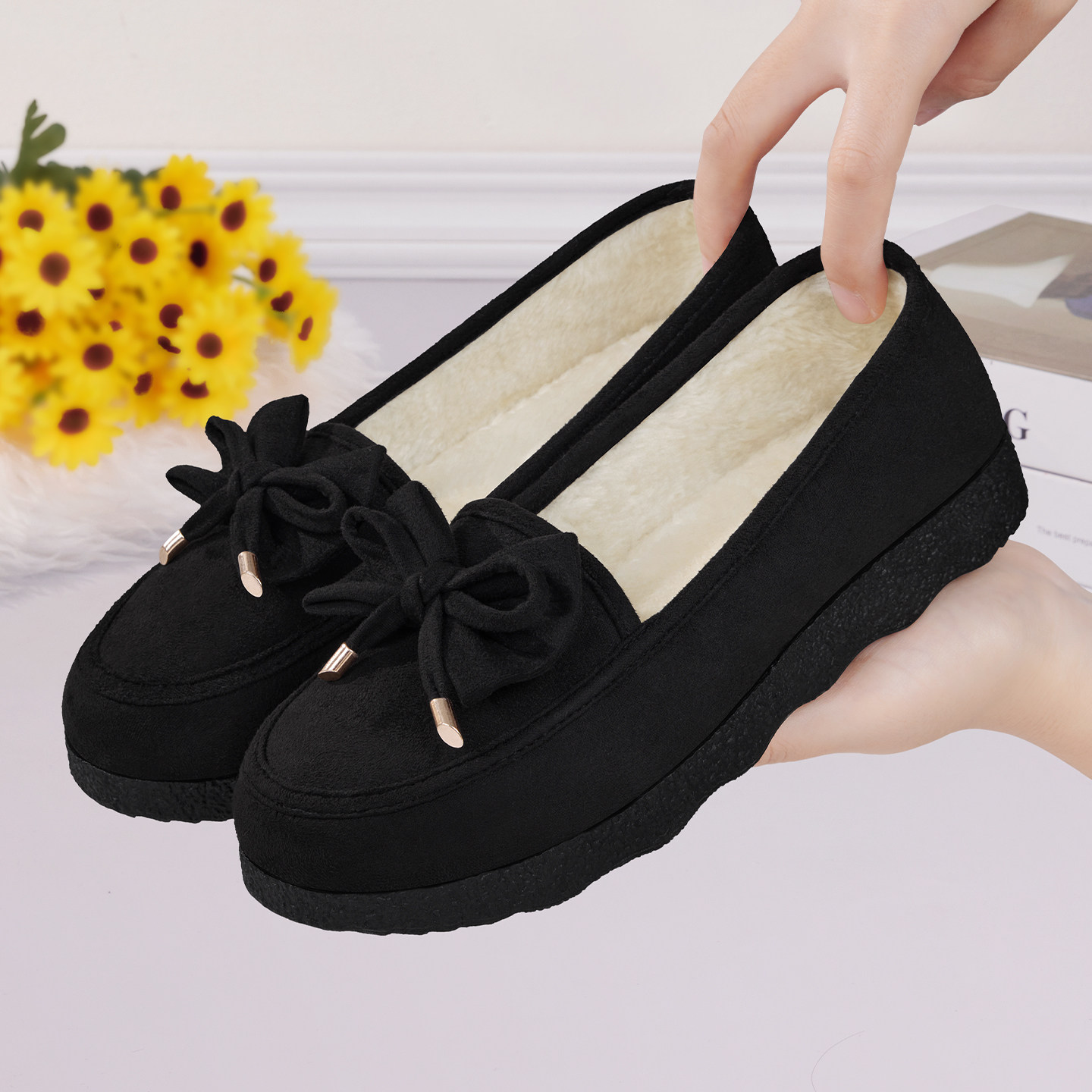 老北京布鞋女冬季加绒一脚蹬豆豆棉鞋保暖黑色新款工作防滑妈妈鞋,女鞋,棉鞋,淘宝优惠券,粉丝福利购,淘宝优惠卷