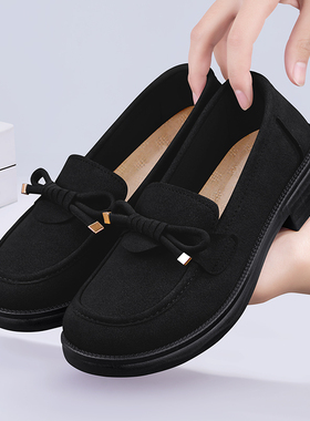 老北京布鞋女官方旗舰店新款软底工作鞋浅口正牌妈妈黑色豆豆鞋子