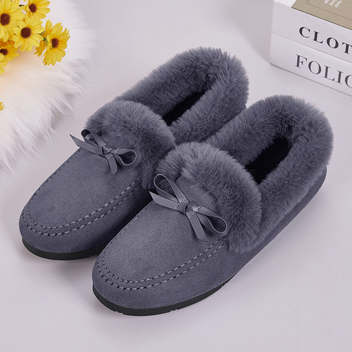 加绒加厚豆豆鞋女耐磨休闲