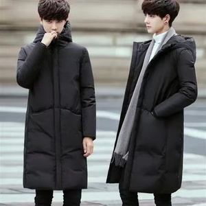 2025羽丝绒服男中长款加大码厚外套连帽新款冬季保暖白鸭丝绒