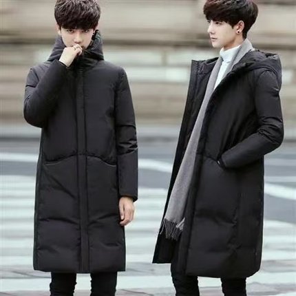 2025羽丝绒服男中长款加大码厚外套连帽新款冬季保暖白鸭丝绒
