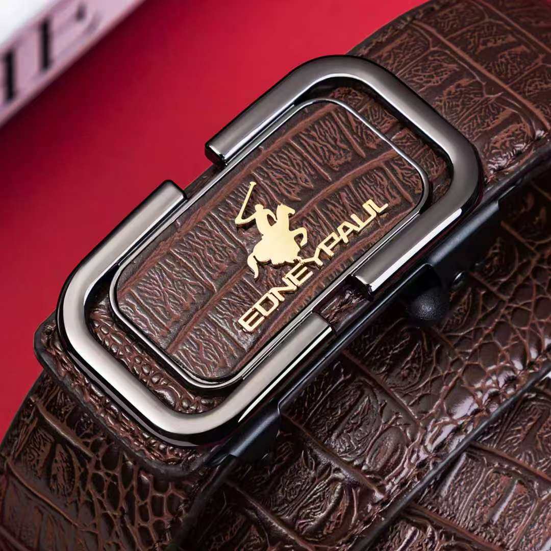 皮带男真皮鳄鱼纹腰带无牙自动扣