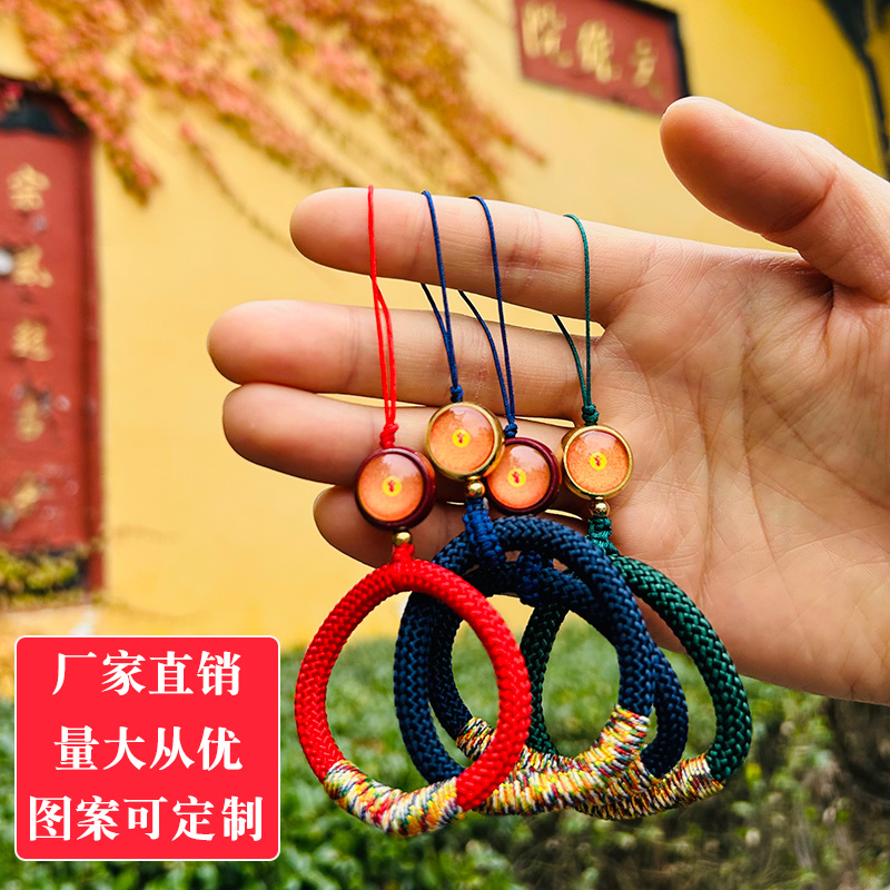 唐卡朱砂楞严咒男女款手机守护神黄铜吊坠手机环指扣挂件绳护身符