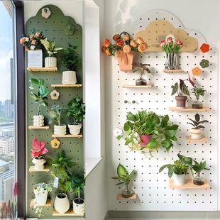洞洞板绿植置物架实木定制造型养花阳台窗台隔板收纳木质展示挂架