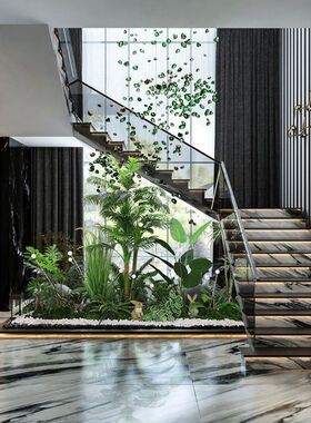 真绿植景观大型植物造景装饰软装橱窗楼梯下落地场景花艺摆件