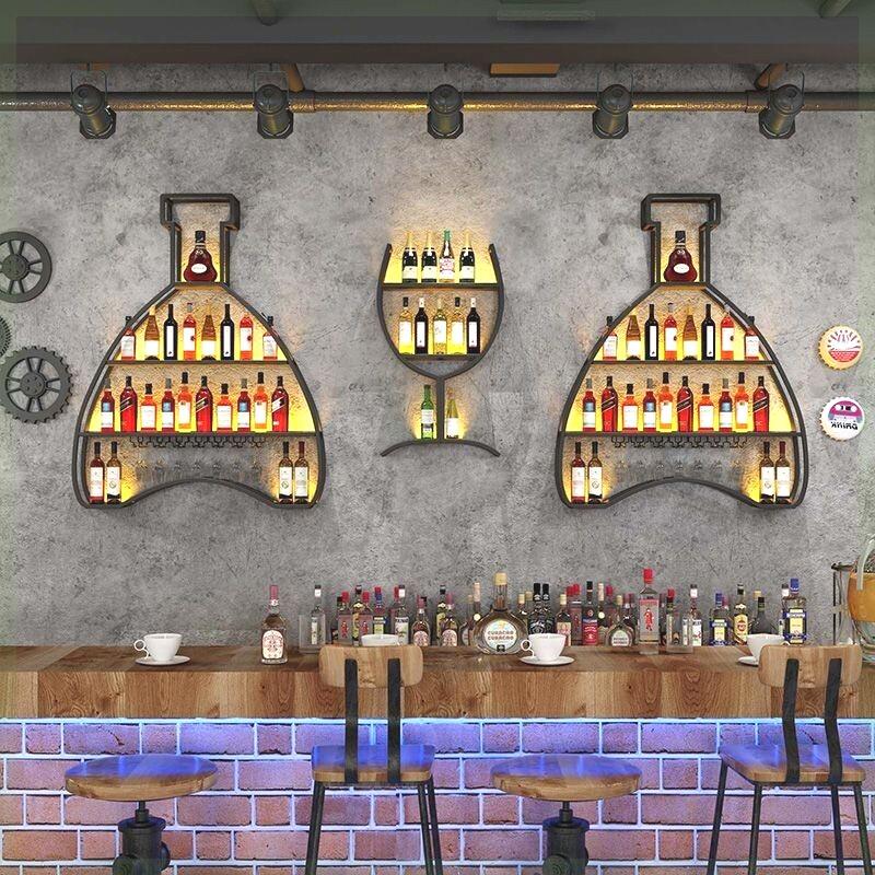 上墙酒柜酒吧吧台酒柜挂墙创意工业风铁艺现代墙面置物架挂墙壁挂