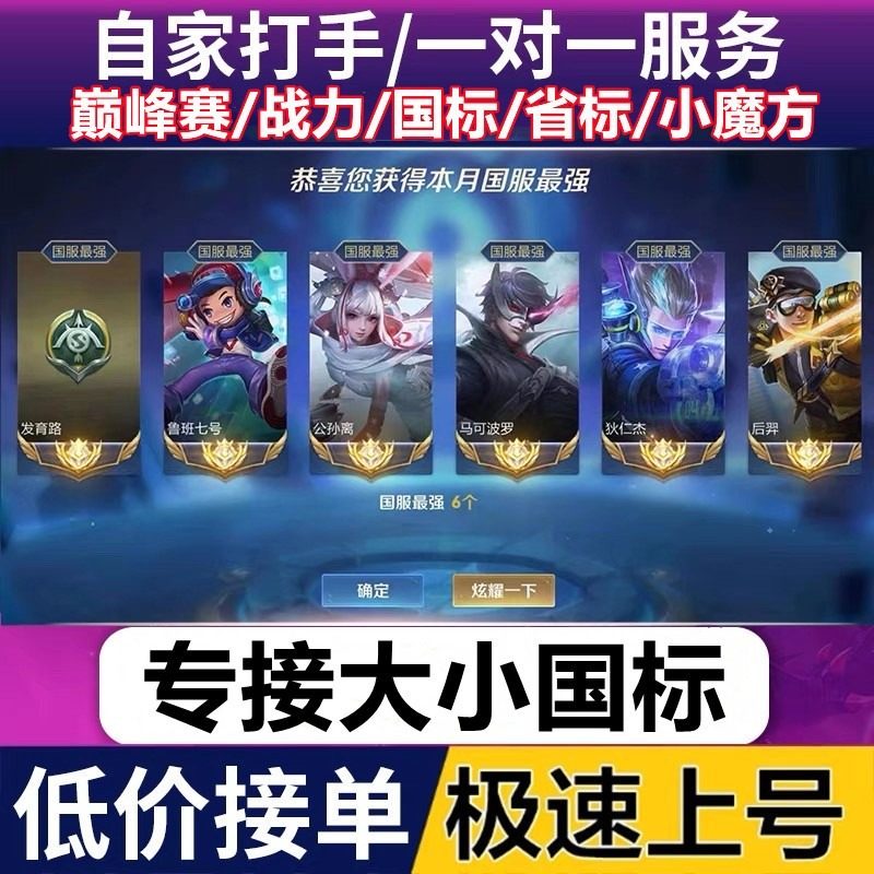 王者送荣耀代练代打排位巅峰赛上分玩刷英雄战力送金标省标小国标_虎窝淘