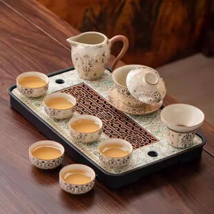 古韵敦煌石材茶盘长方形干泡台高端精致家用茶具茶海托盘沥水盘