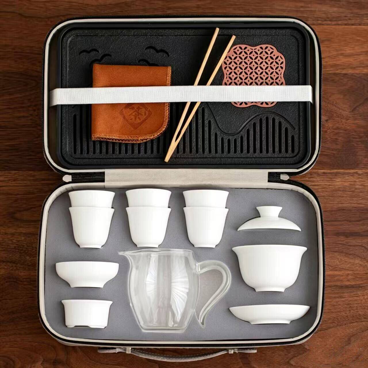 羊脂玉旅行功夫茶具套装家用陶瓷盖碗茶杯整套便携式轻奢德化白瓷