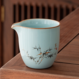官窑天青富竹公道杯功夫茶具茶道配件均杯泡茶分茶器单个茶海陶瓷