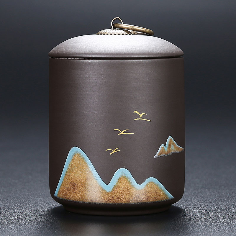 紫砂茶叶罐花茶白茶散茶罐普洱罐防潮密封罐储存罐家用茶具配件
