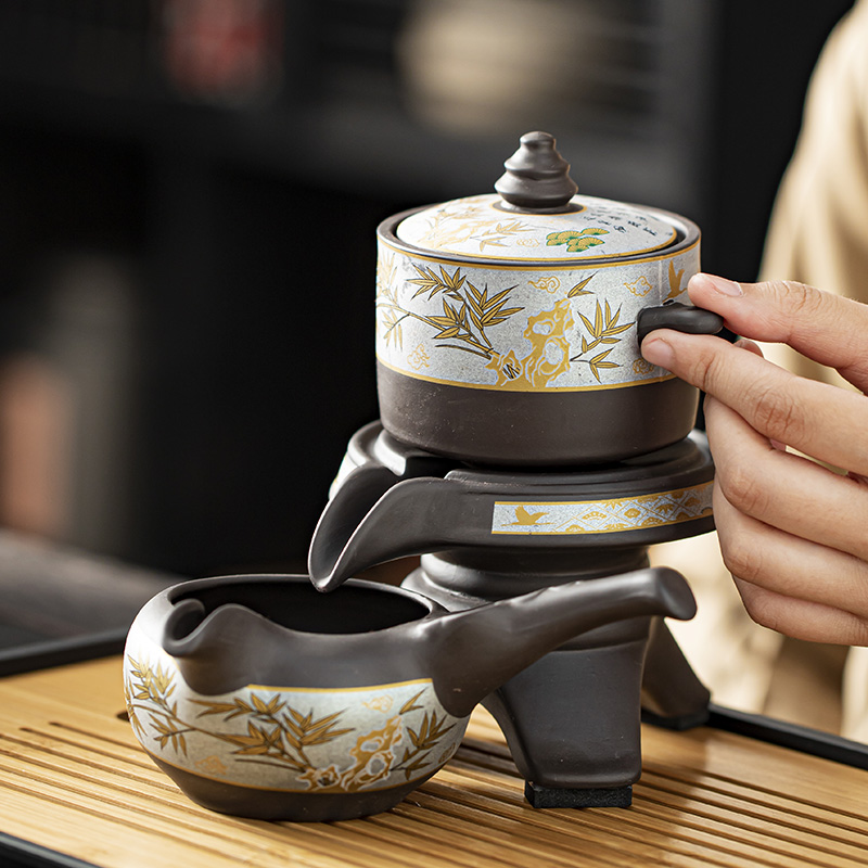 紫砂懒人石墨自动旋转防烫泡茶器