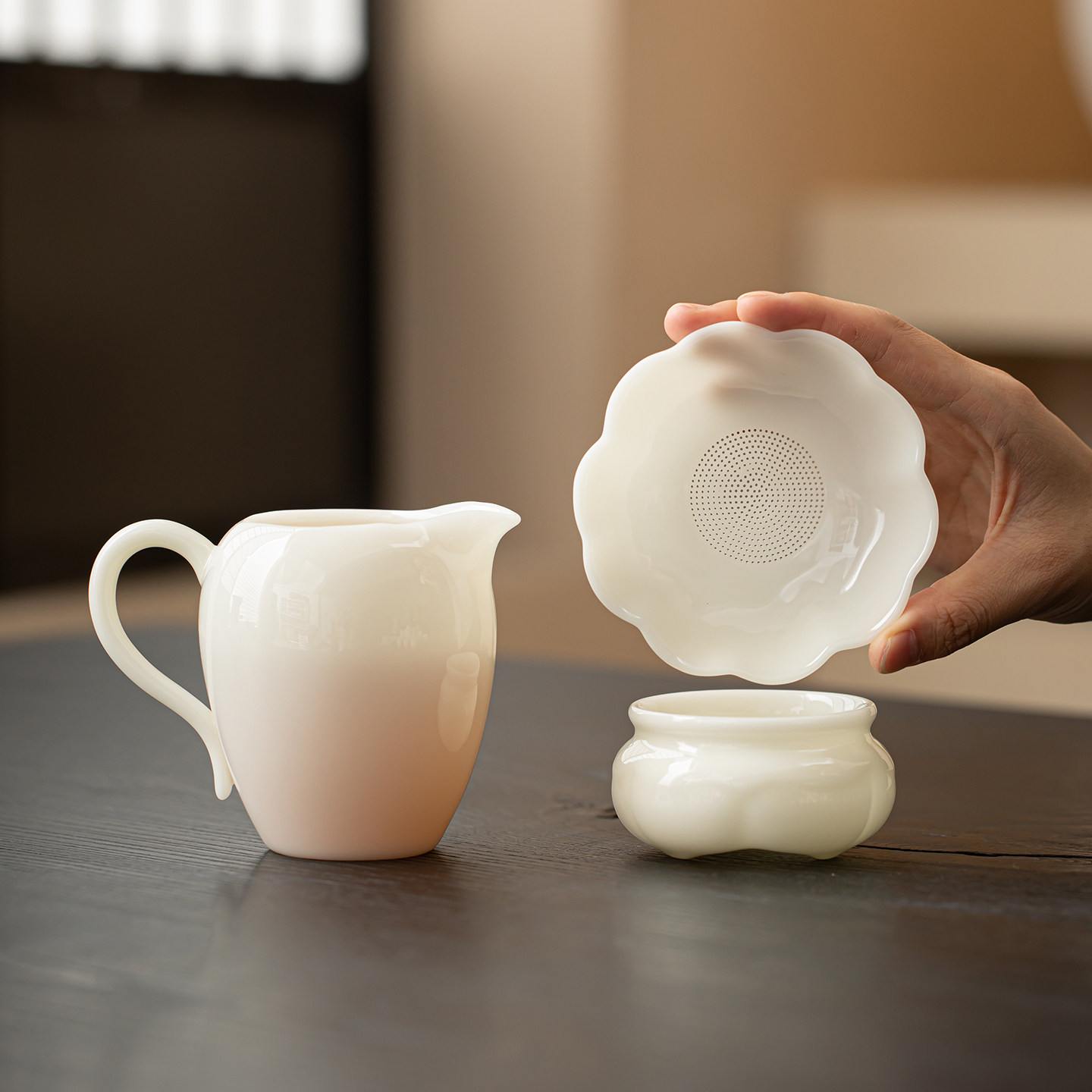 璞玉白瓷茶漏陶瓷茶滤冰种全瓷孔细密滤网手工茶隔功夫茶具过滤器