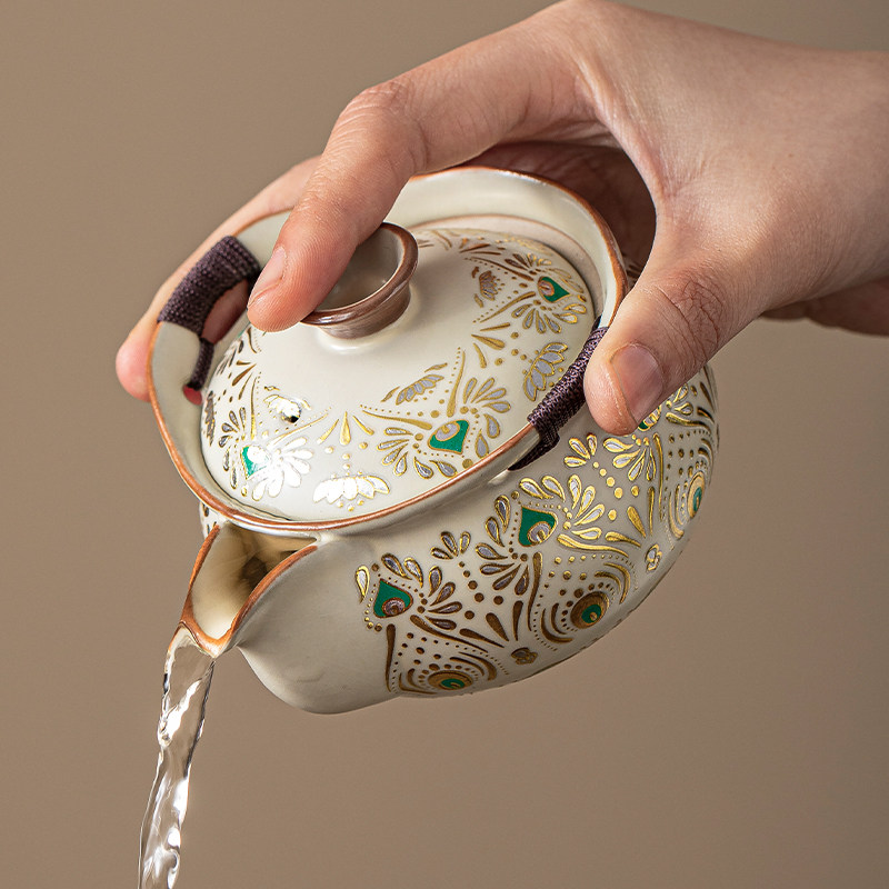 如瑶高档手提壶盖碗防烫茶壶碗茶杯户外便携式旅行茶具一壶三杯