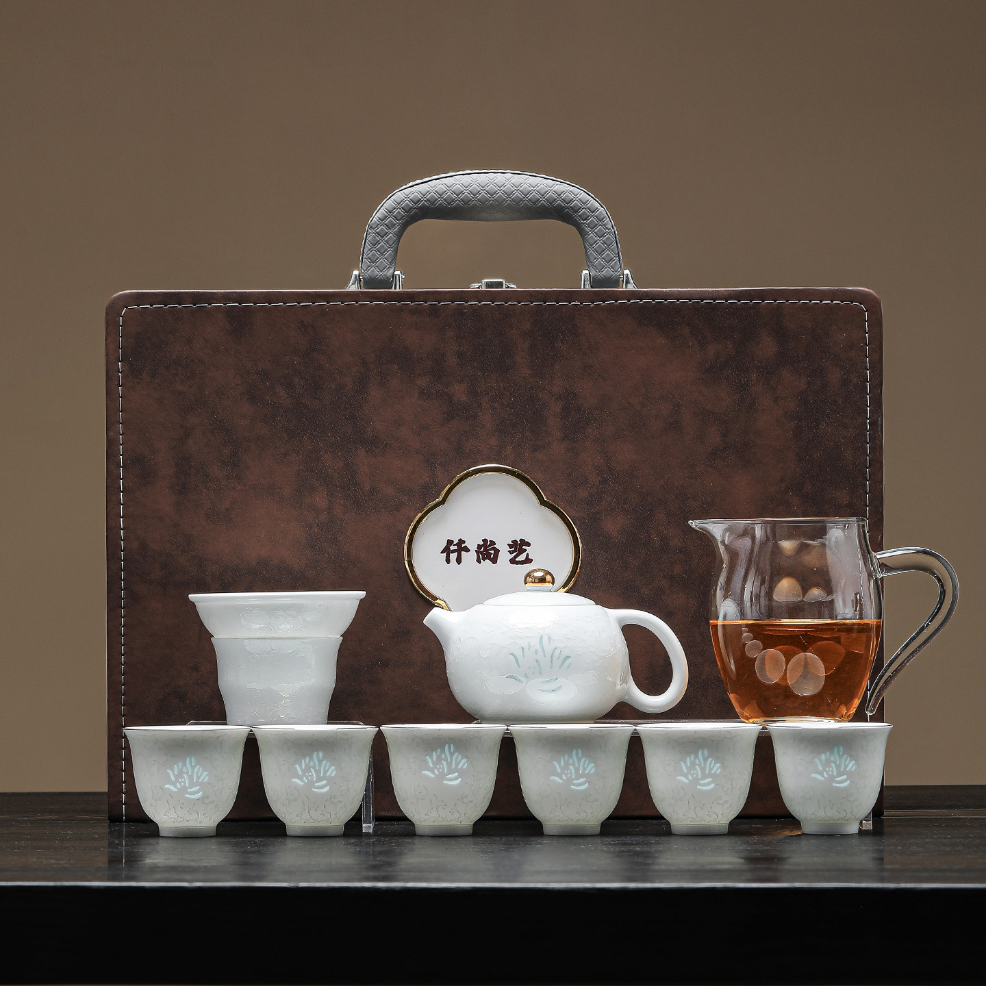 羊脂玉玲珑功夫茶具套装家用轻奢高档缠枝莲盖碗茶杯泡茶专用送礼