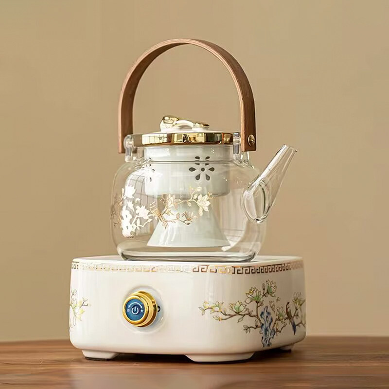 围炉电陶炉煮茶器玻璃煮茶壶烧水壶家用全自动蒸汽煮茶炉茶具套装