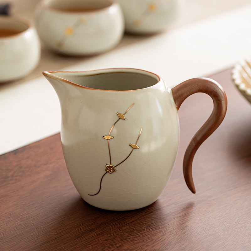 汝窑锔钉美人公道杯分茶器陶瓷茶海公杯家用泡茶陶瓷分茶器高档