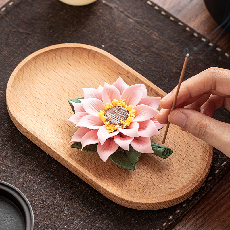 陶瓷向日葵手工捏花香插线香底座不落灰香托插香炉禅意香炉点香座