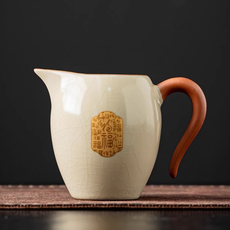 汝窑公道杯三件套开片可养陶瓷茶海单个功夫茶具匀茶杯分茶器配件