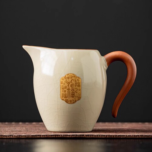汝窑公道杯三件套开片可养陶瓷茶海单个功夫茶具匀茶杯分茶器配件