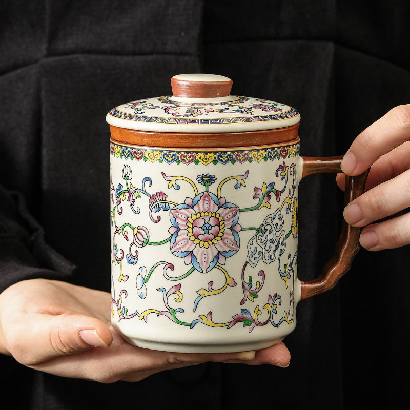 汝窑茶杯茶水分离办公杯陶瓷带盖马克杯个人专用水杯女士喝茶杯子,餐饮具,马克杯,淘宝优惠券,粉丝福利购,淘宝优惠卷