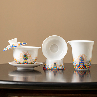 三才盖碗茶杯三件套防烫汝窑茶碗茶盅高档泡茶女士一人饮茶具套装