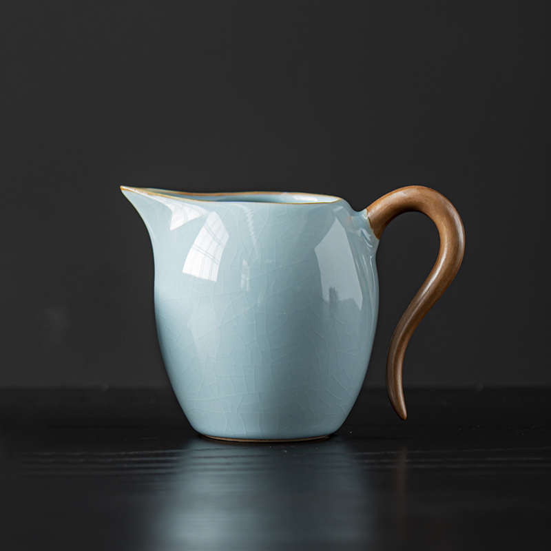天青汝窑公道杯功夫茶具陶瓷手柄单个防烫茶海办公家用分茶器匀杯