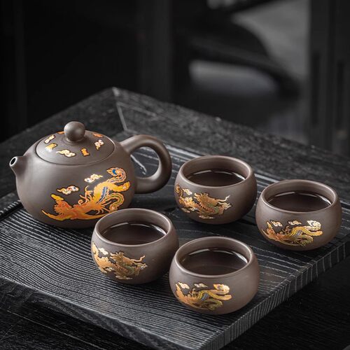 紫砂变色泡茶壶单壶朱泥凤鸣壶西施壶功夫茶具定禅杯家用龙凤呈祥