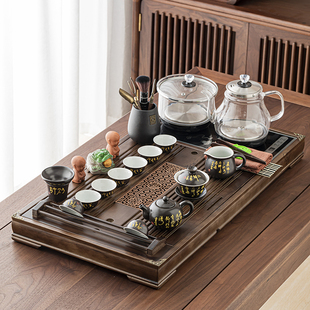 家用客厅简约实木茶盘烧水壶整套一体功夫茶海全自动 陶瓷茶具套装