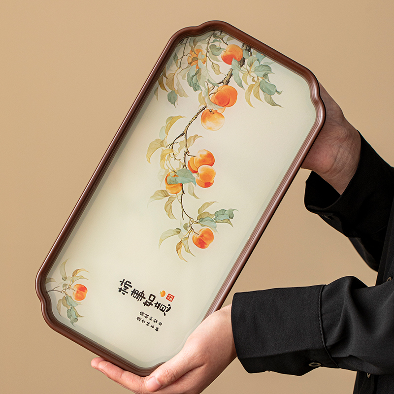 茶托盘茶盘2025新款家用玻璃小型茶具干泡台柿柿如意长方形茶盘