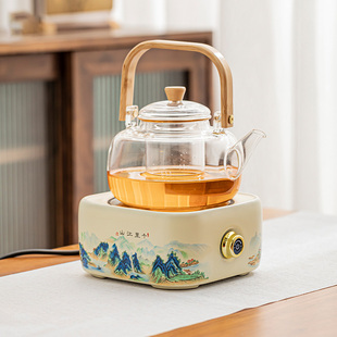 千里江山电陶炉围炉煮茶壶烧水煮茶加厚耐高温玻璃提梁壶 2024新款