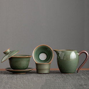 三才盖碗茶杯三件套防烫哥窑茶碗茶盅高档泡茶女士一人饮茶具套装