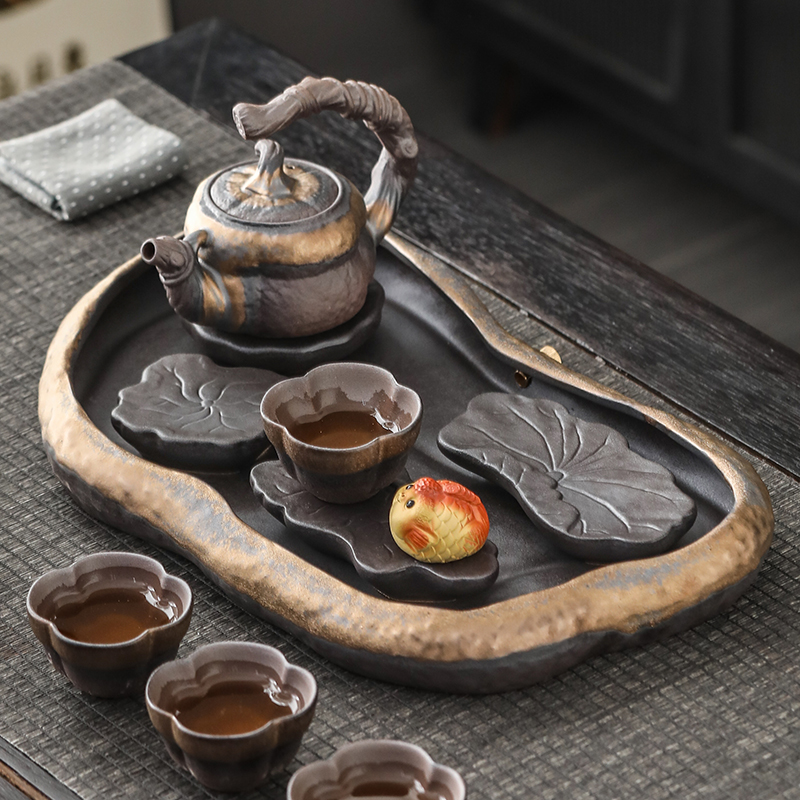 陶瓷茶盘沥水盘茶海家用办公干泡储水式小型功夫茶台茶具托盘排水