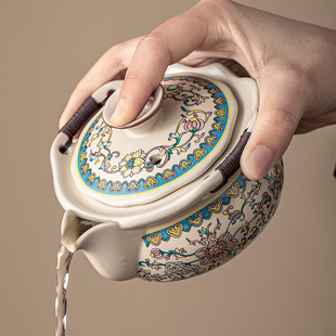 汝窑手抓壶盖碗茶杯功夫旅行茶具套装高档陶瓷防烫泡茶壶家用大号