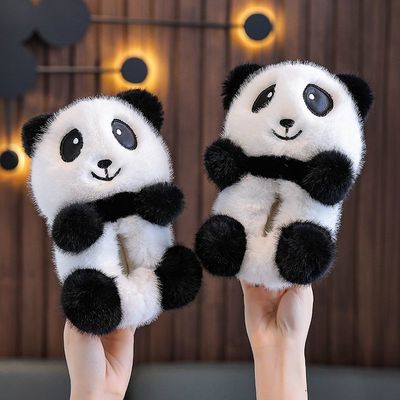 儿童棉拖鞋男童卡通熊猫宝宝毛拖鞋男孩女童家居加厚保暖可爱棉鞋