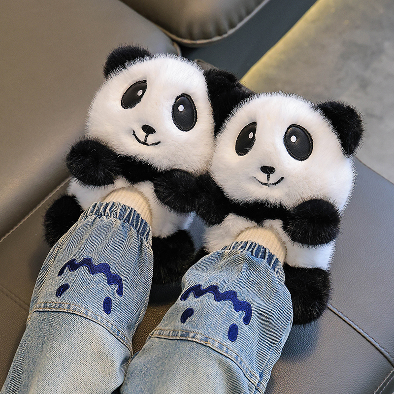 儿童棉拖鞋男童包跟2025新款家居室内防滑宝宝男孩秋冬季熊猫棉鞋