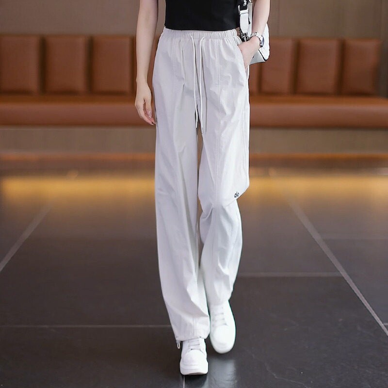 冰丝松紧腰束脚阔腿工装裤女2026夏季高腰宽松显瘦薄款抽绳休闲裤
