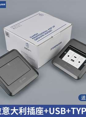 赞牌120型不锈钢灰色隐藏单开门意大利带USB+type-c外贸地面插座