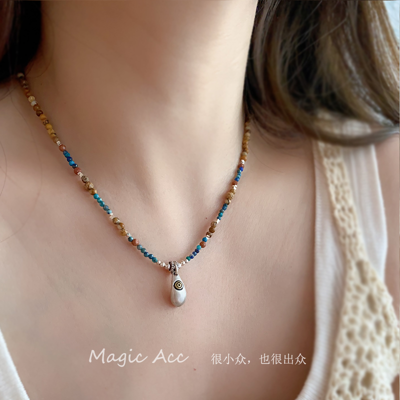 小众925银天然石串珠项链