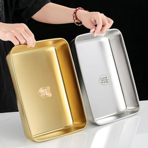 304不锈钢备菜盘商用金色平底盘