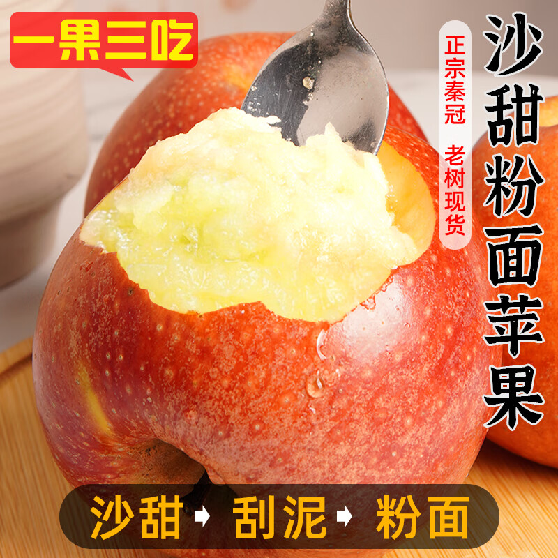 陕西秦冠苹果粉面香甜苹果可刮泥老人宝宝辅食应季水果粉面平果