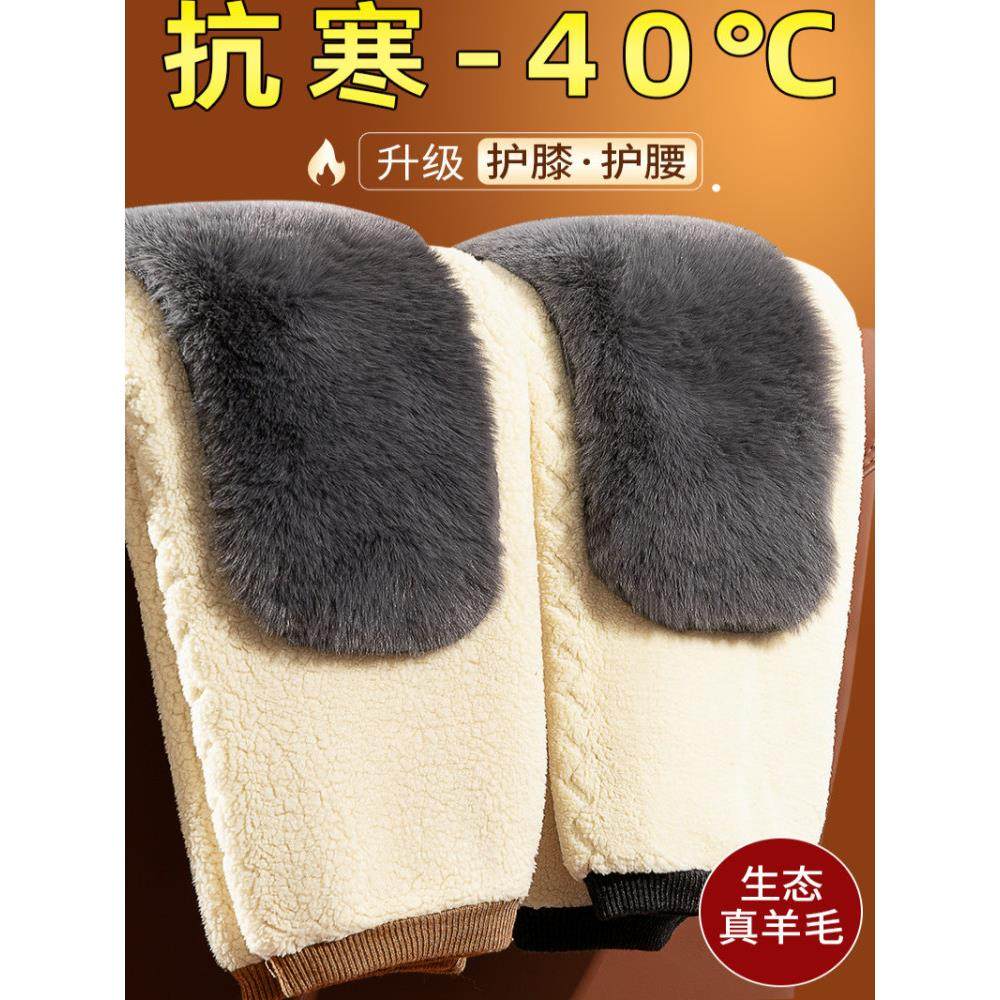 羊毛裤男款冬季加厚加绒保暖裤中老年人东北大码羊绒打底裤女棉裤