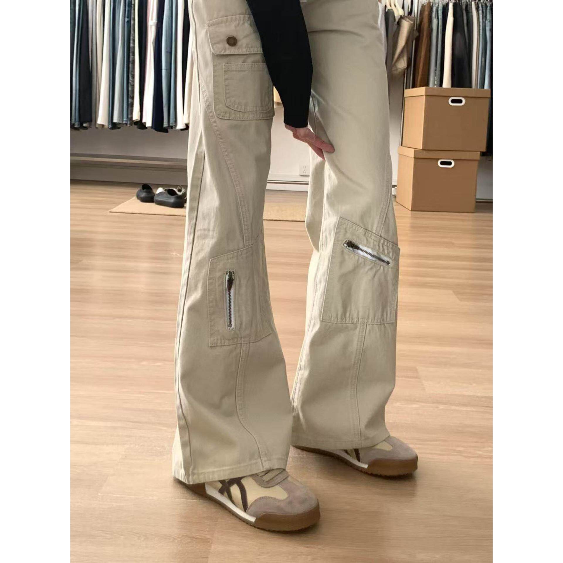 美式工装微喇牛仔裤女秋季新款大码胖mm高腰宽松显瘦不贴腿喇叭裤