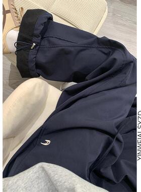 175高个子加长180藏青色加绒工装裤女2024秋冬高腰阔腿休闲运动裤