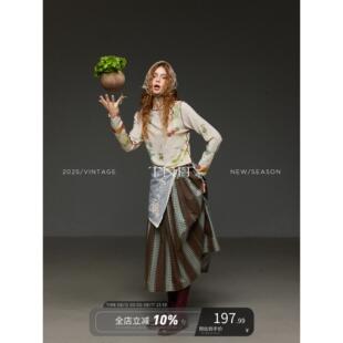 TNIT 覆古木耳边印花长袖t恤女早秋小众设计感修身显瘦打底衫上衣