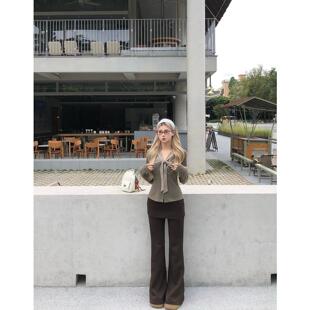 七颗虾滑屁帘裤子冬季女装小个子韩系咖色加绒加厚休闲微喇阔腿裤